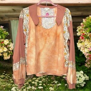 New POL floral boho patchwork waffle top